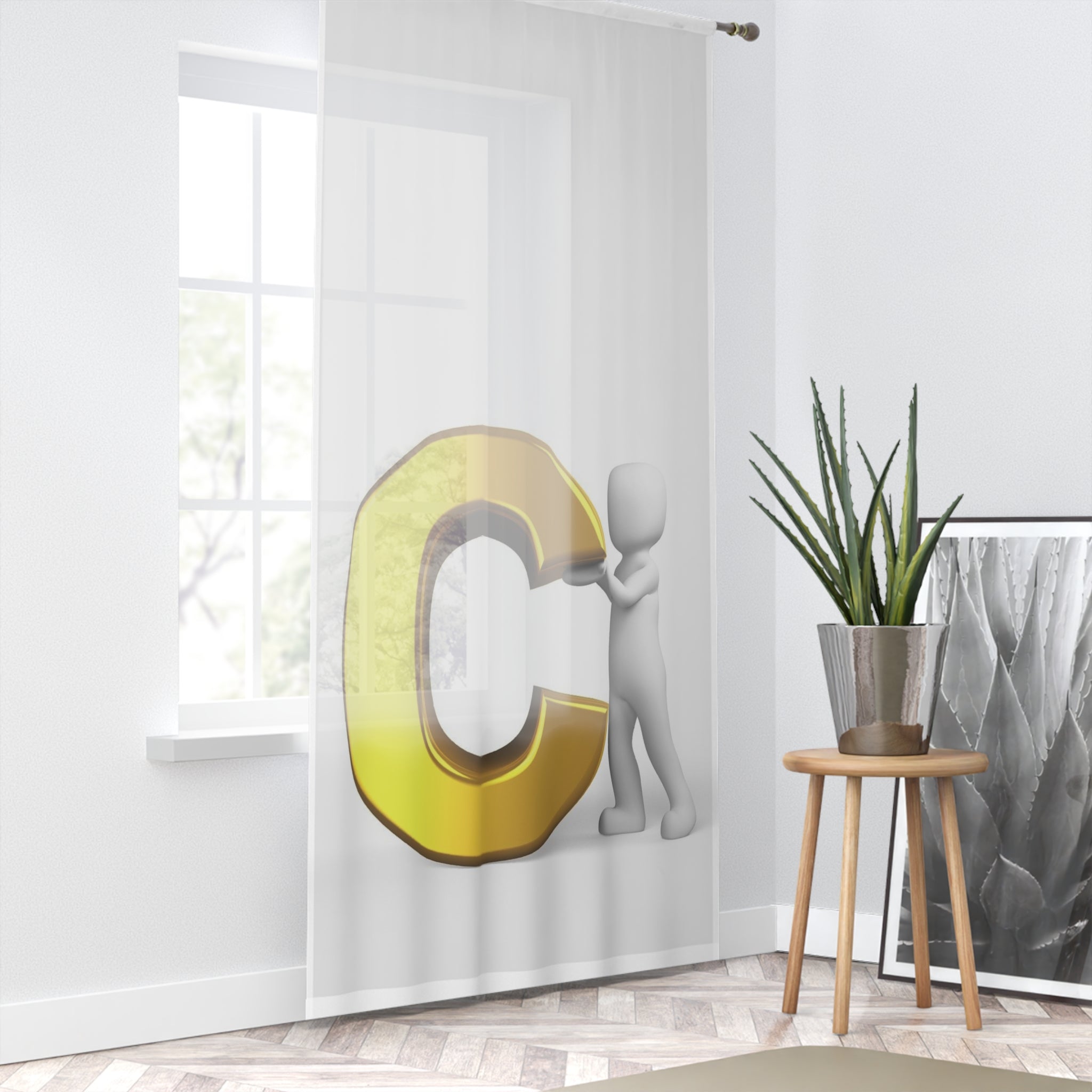 Gold Letter C with 3D Figure Window Curtain | Monogram Initial Home Decor