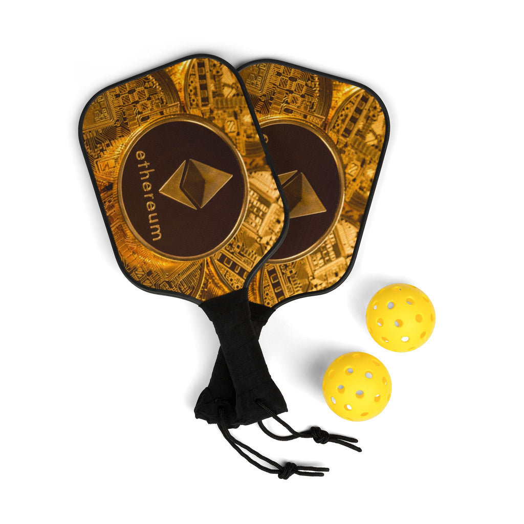 Ethereum Crypto Coin Pickleball Paddle | Bitcoin Gold Circuit Design