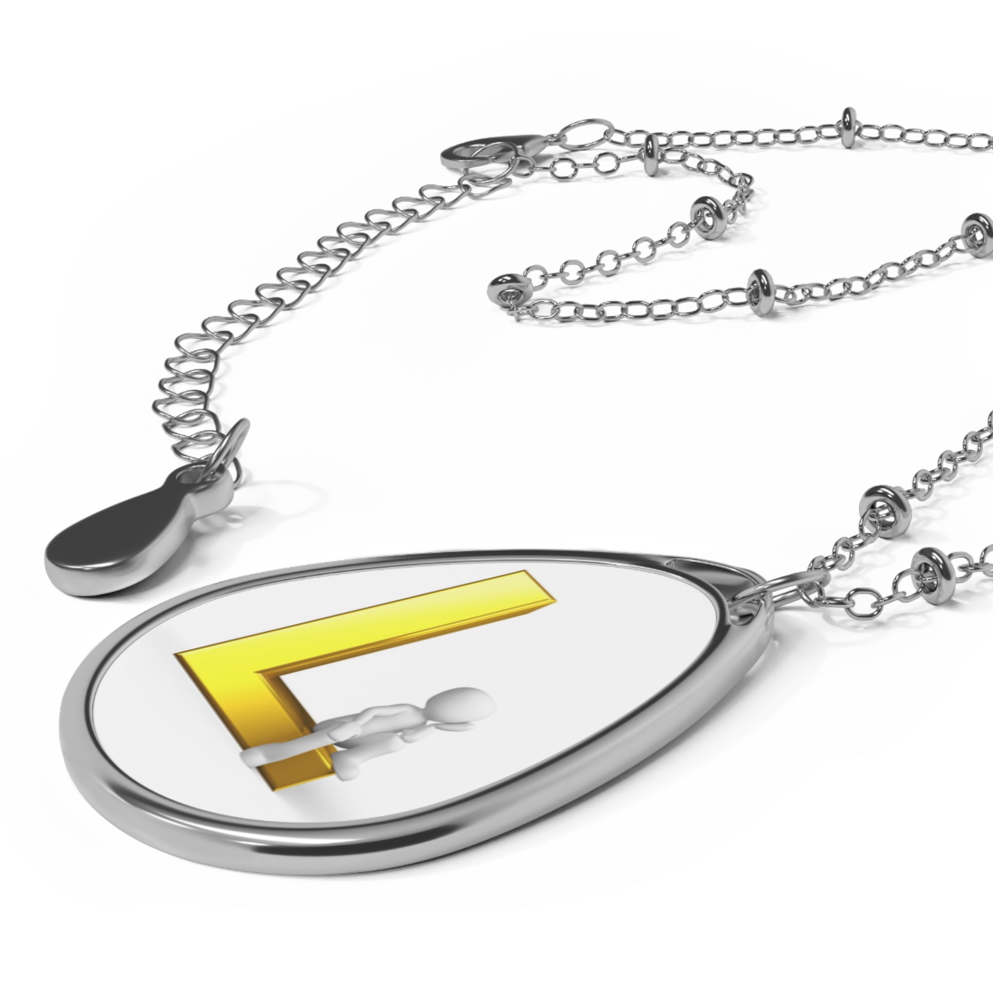 Personalized Oval Initial Necklace — Letter L Teardrop Pendant