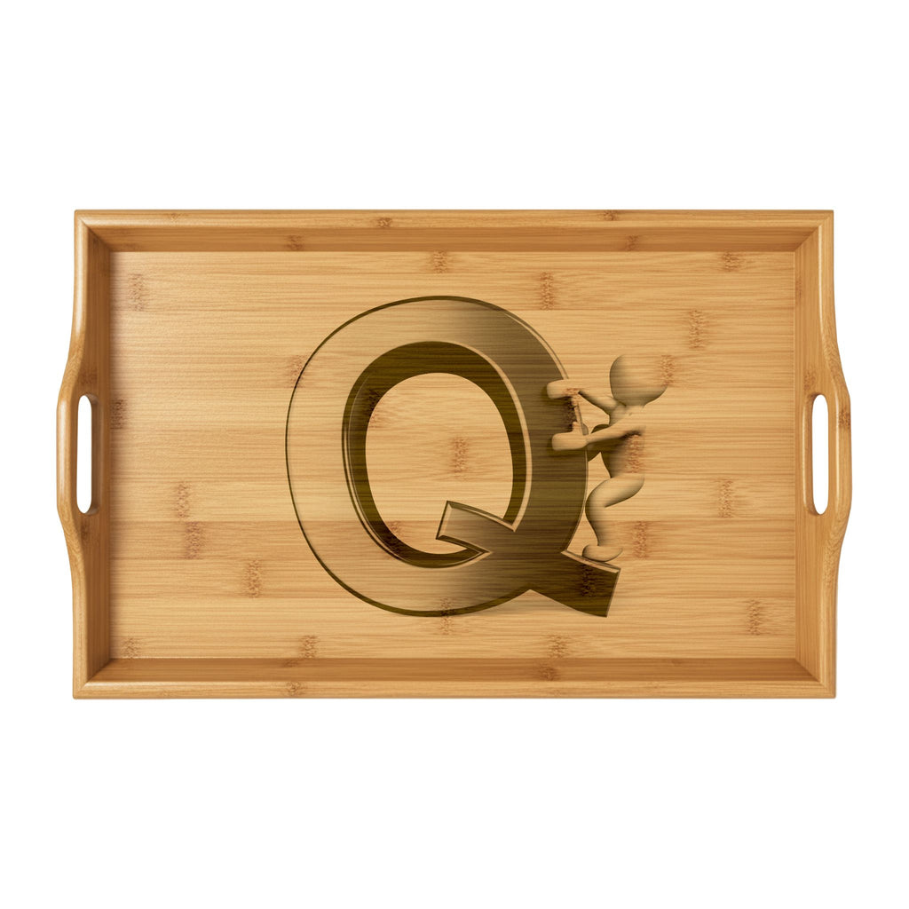 Letter Q Monogram Bamboo Serving Tray | Engraved Wooden Tray
