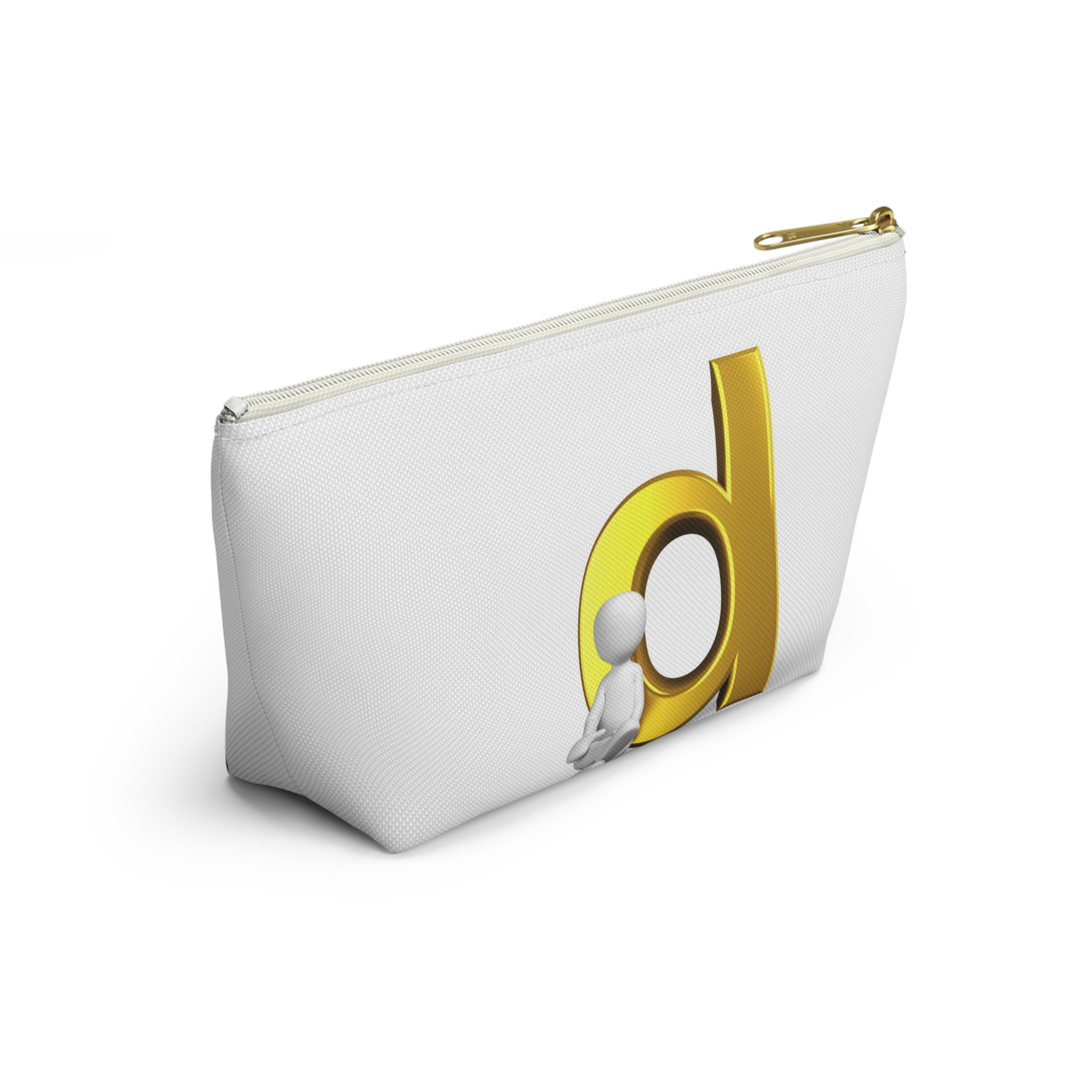 Gold Letter D with Sitting Figure Accessory Pouch | T-Bottom Zipper Pouch