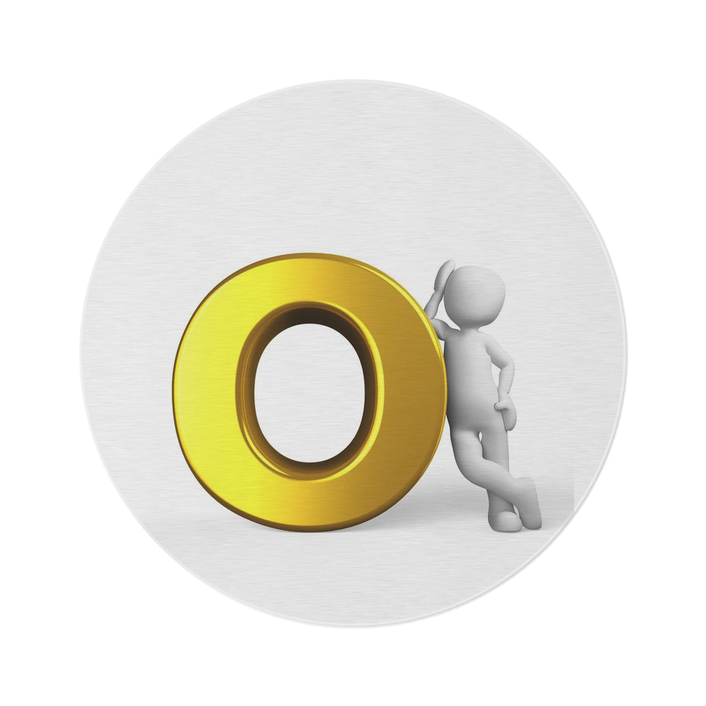 3D Gold Letter O with Leaning Figure Round Rug | Alphabet Monogram Home Decor