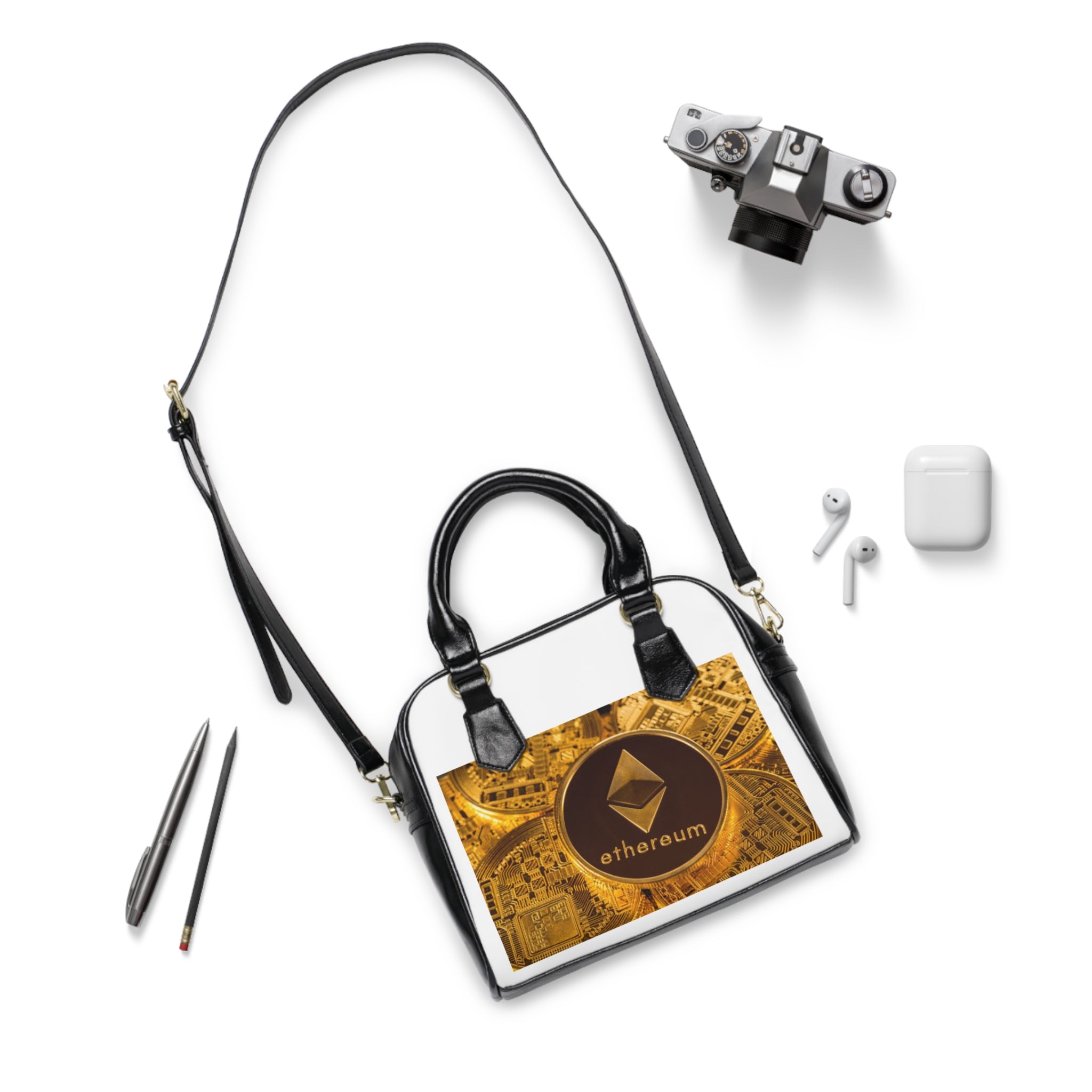 Ethereum Coin Graphic Shoulder Handbag | Crypto Circuit Pattern
