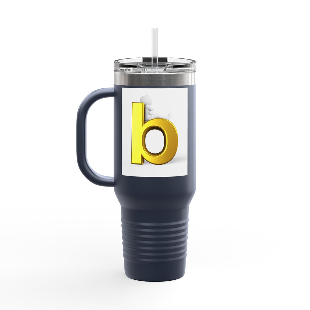 Gold 3D Letter B Travel Mug | 40oz Insulated Tumbler with Handle