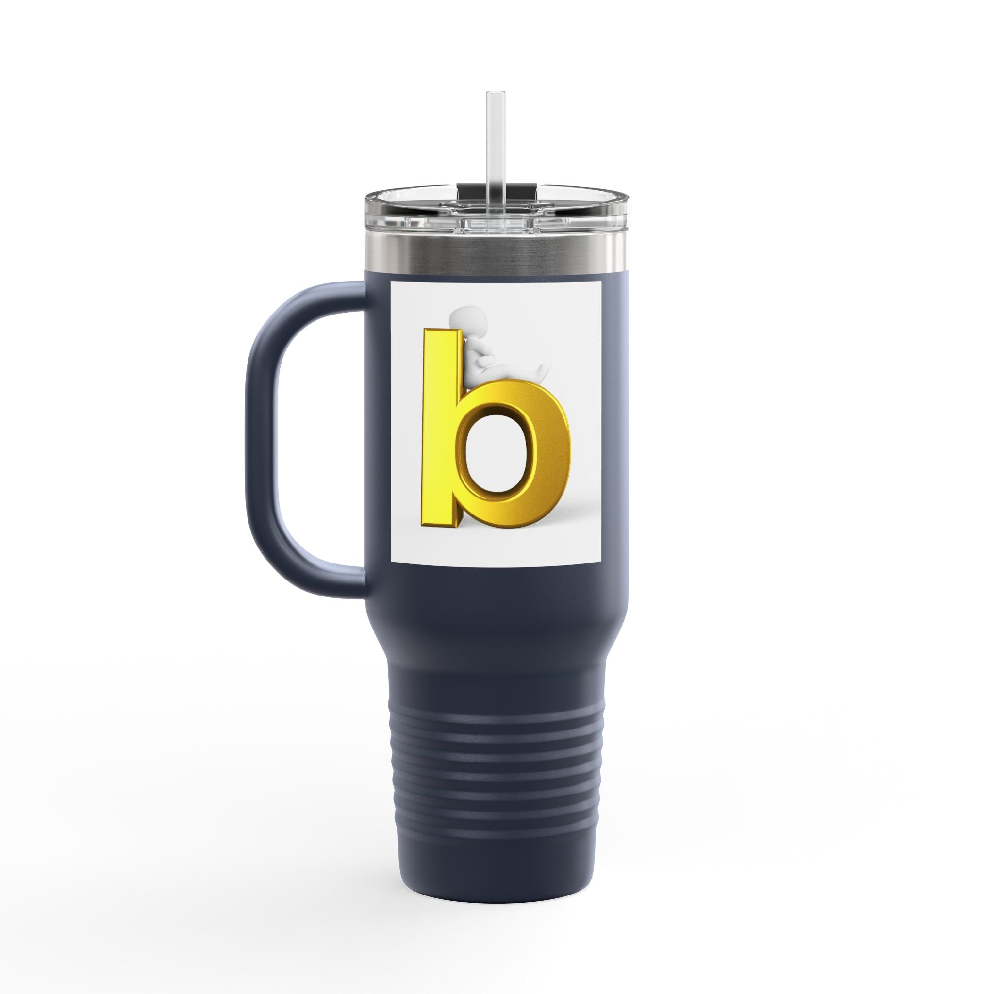 Gold 3D Letter B Travel Mug | 40oz Insulated Tumbler with Handle