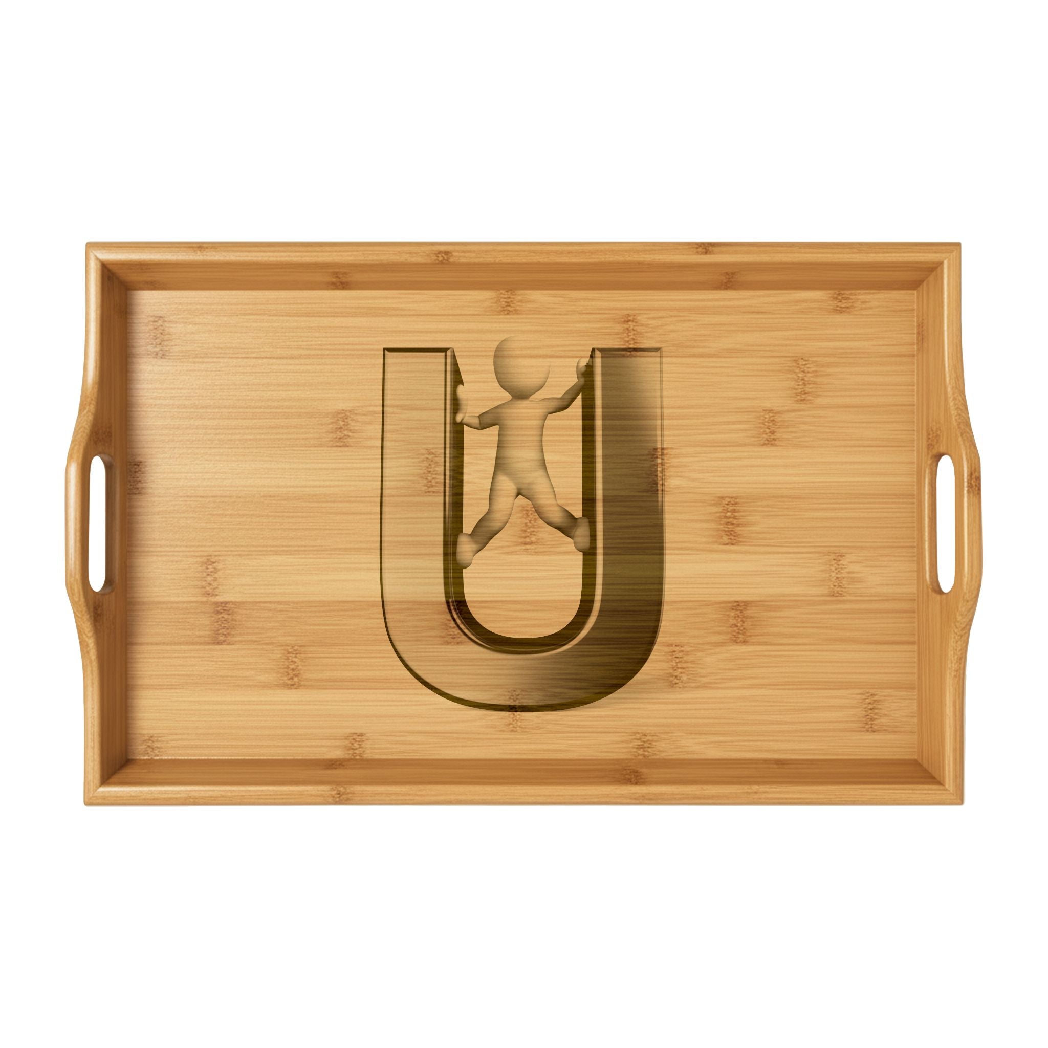 Letter U Monogram Bamboo Serving Tray | Engraved Initial Tray