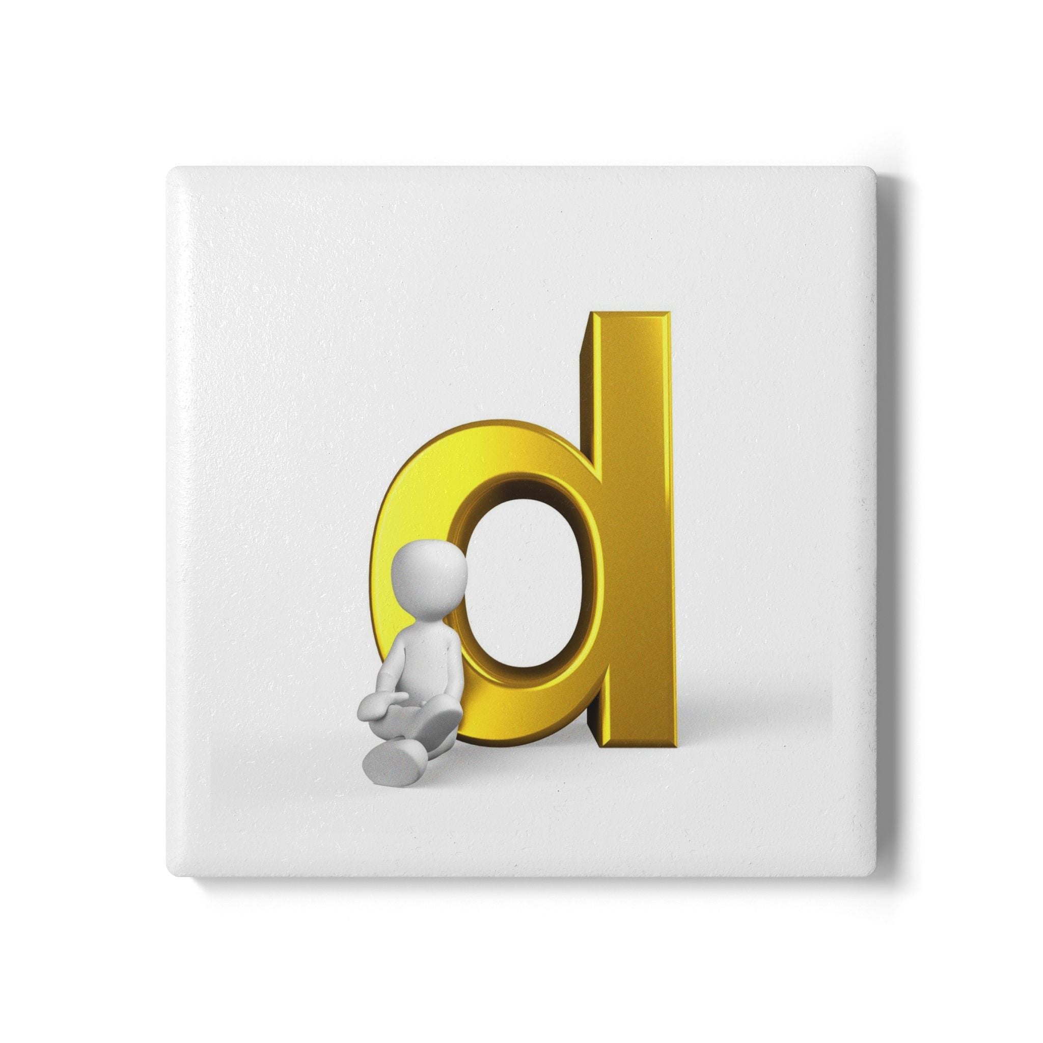 Gold Letter D with Mini Figure coaster | Ceramic Round Coaster