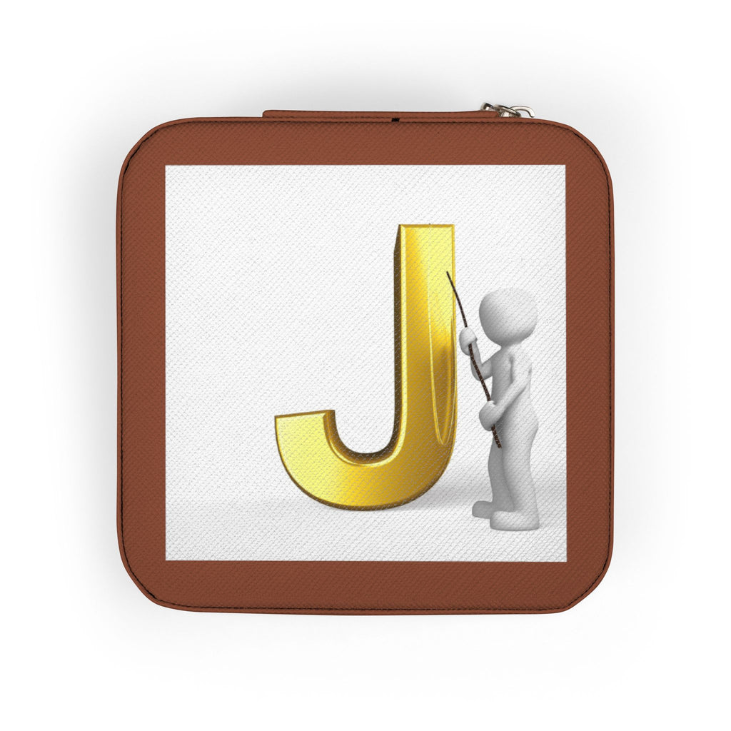 Gold Letter J Monogram Jewelry Travel Case | Compact Square Travel Jewelry Box