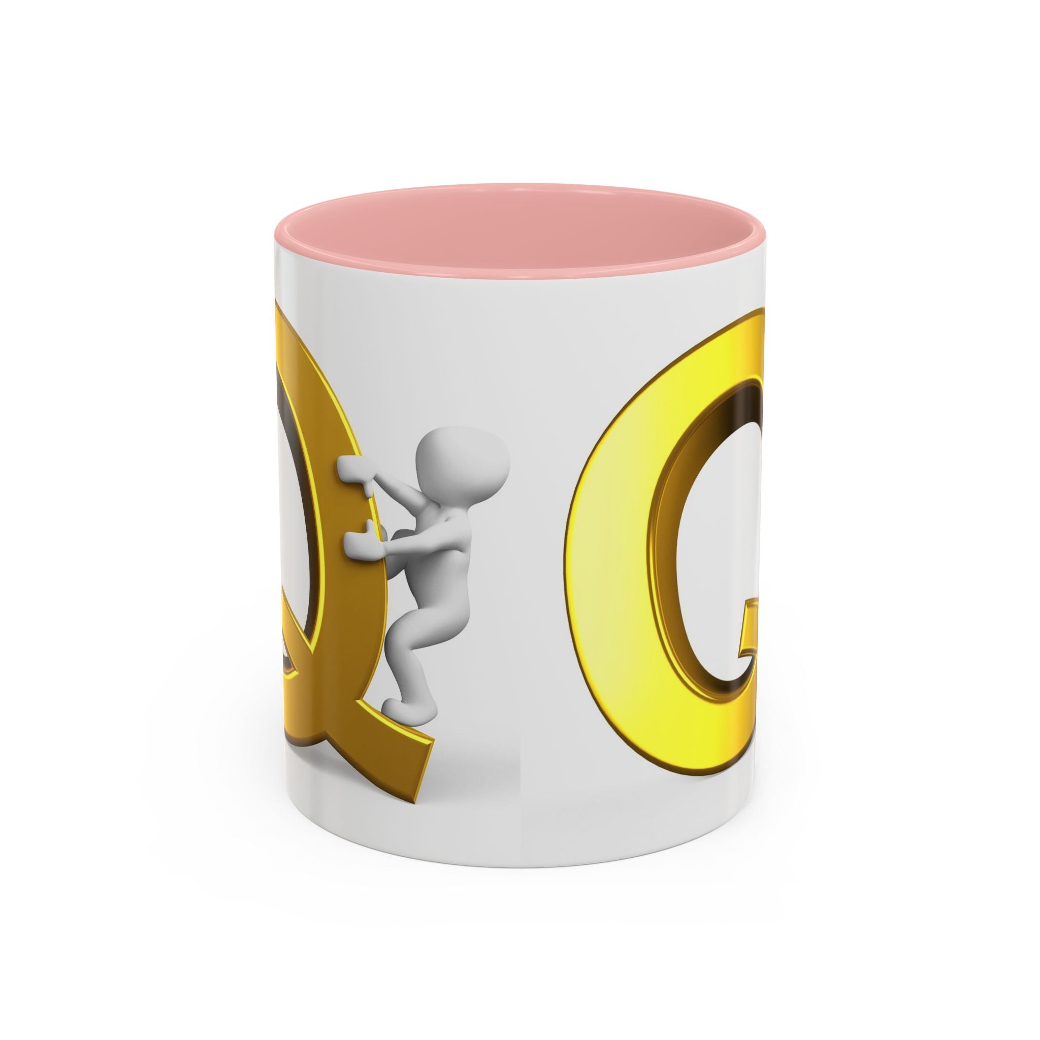 Mug lettre Q en or 3D avec figurine d'escalade | Mug bicolore 325 ml 440 ml