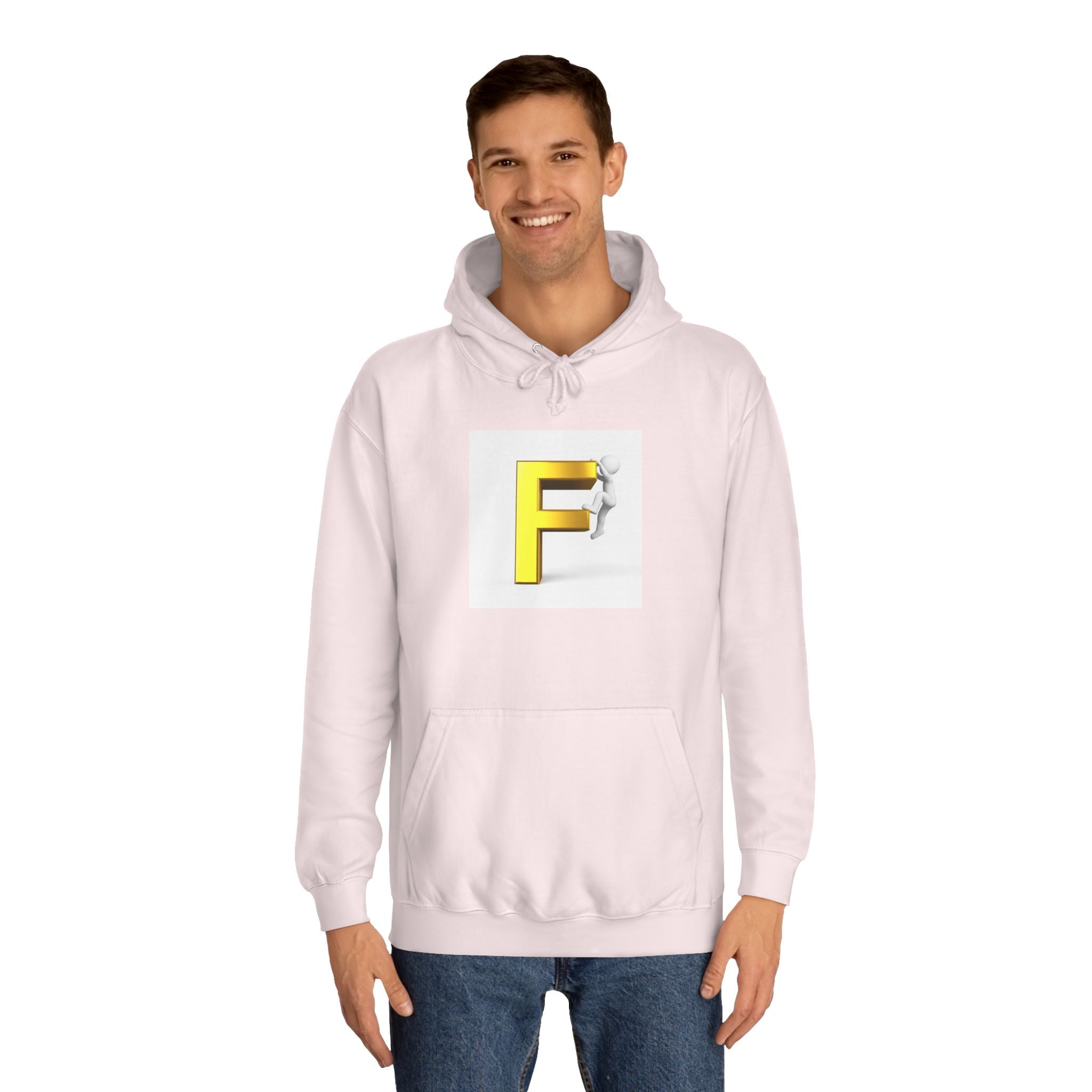 3D Gold Letter F Hoodie | Climbing Figurine Letterman Style