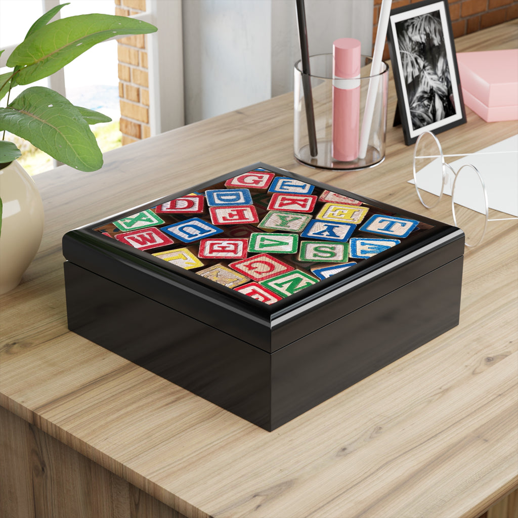 Colorful Alphabet Blocks Jewelry Box | Wooden Keepsake Trinket Box