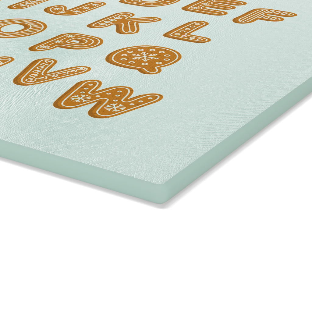 Gingerbread Alphabet Glass Cutting Board | Cookie Letter Kitchen Decor