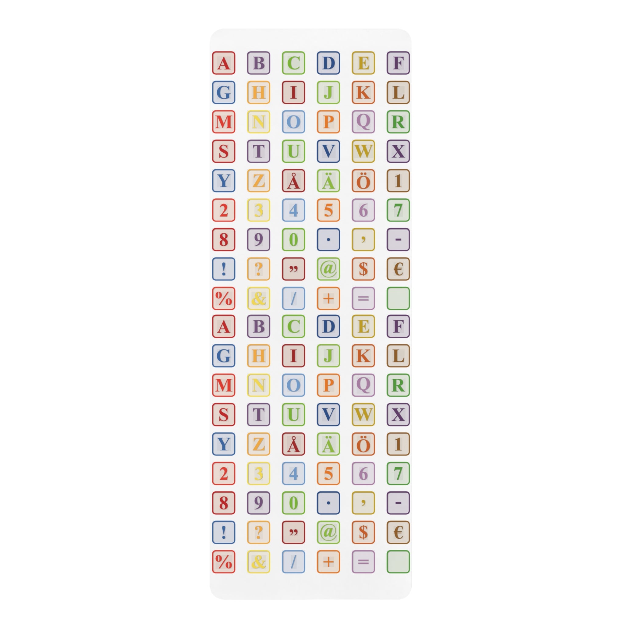 Alphabet and Symbols Pattern Rubber Yoga Mat | Color Block Letters & Numbers