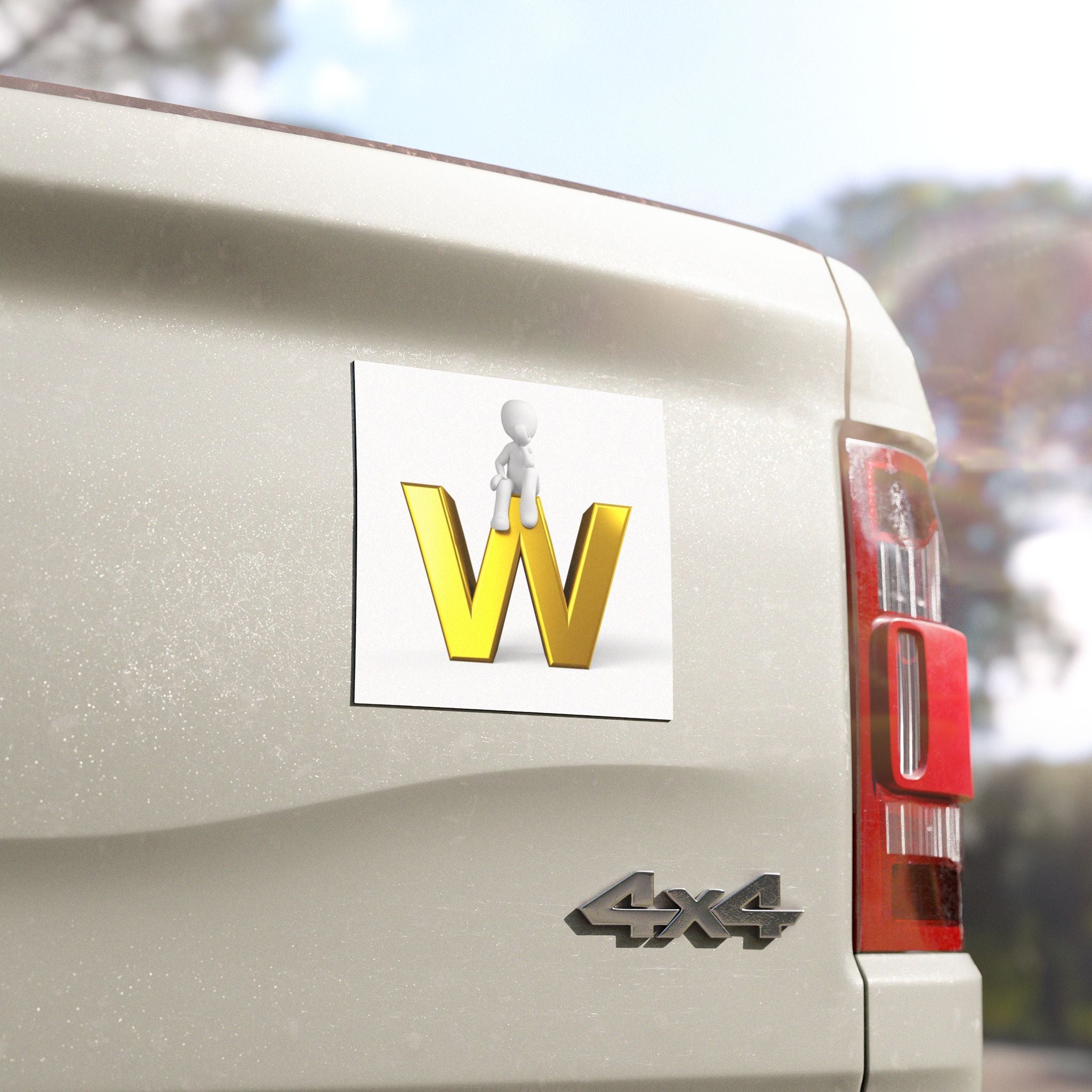 Gold Letter W with Sitting Figure Car Magnet | Initial W Magnetic Decal