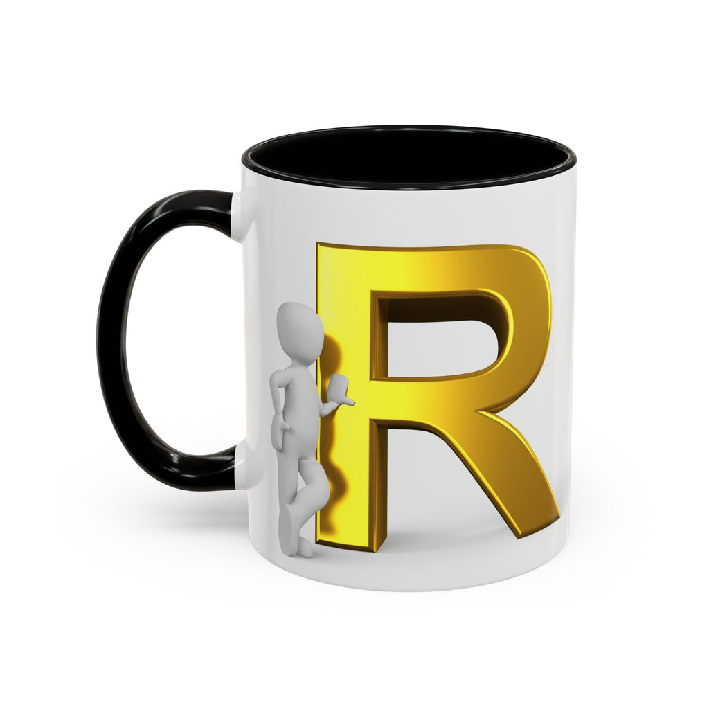 Gold Letter R with 3D Figure Accent Coffee Mug | Monogram Initial Mug