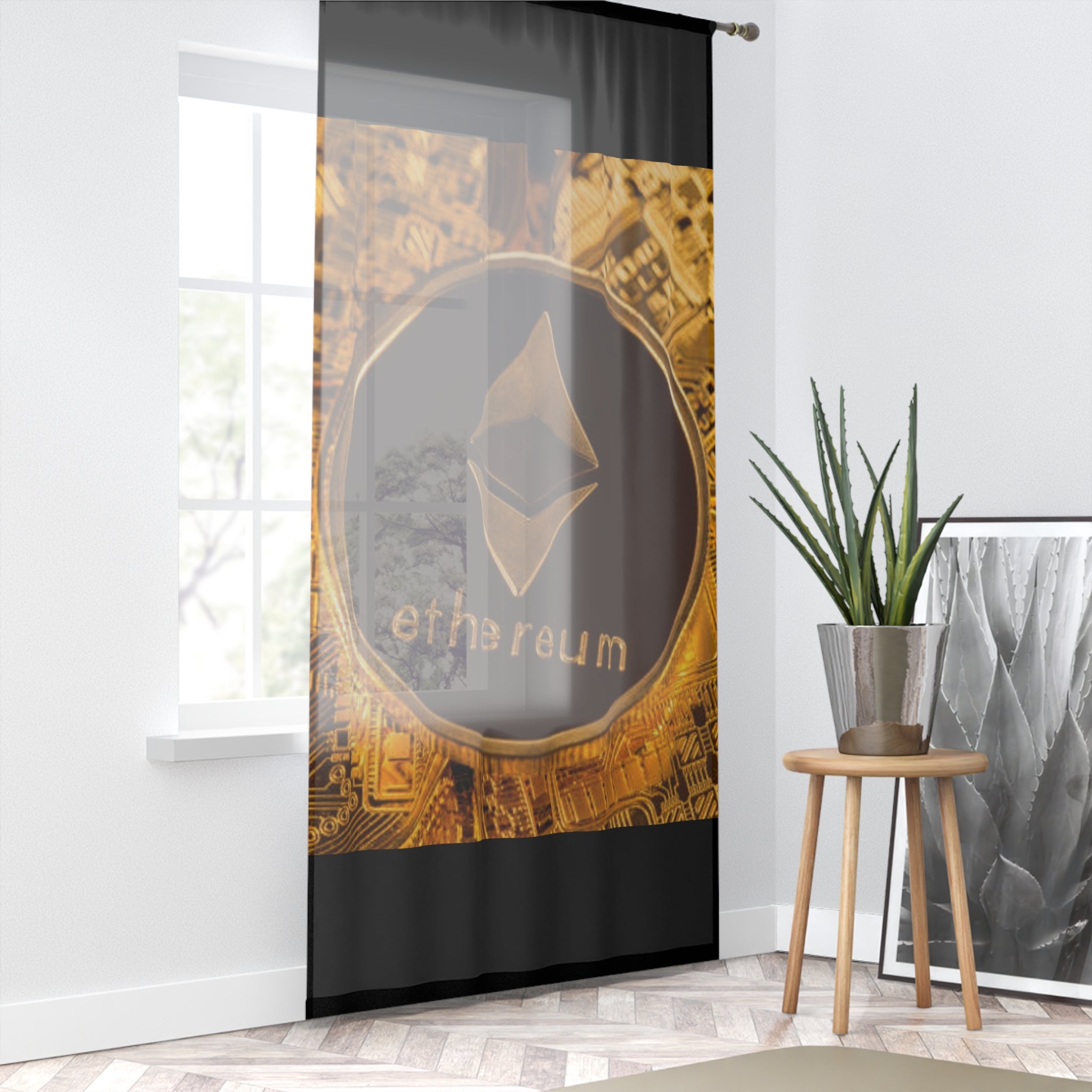 Ethereum Crypto Coin Window Curtain | Blockchain Symbol Drapery