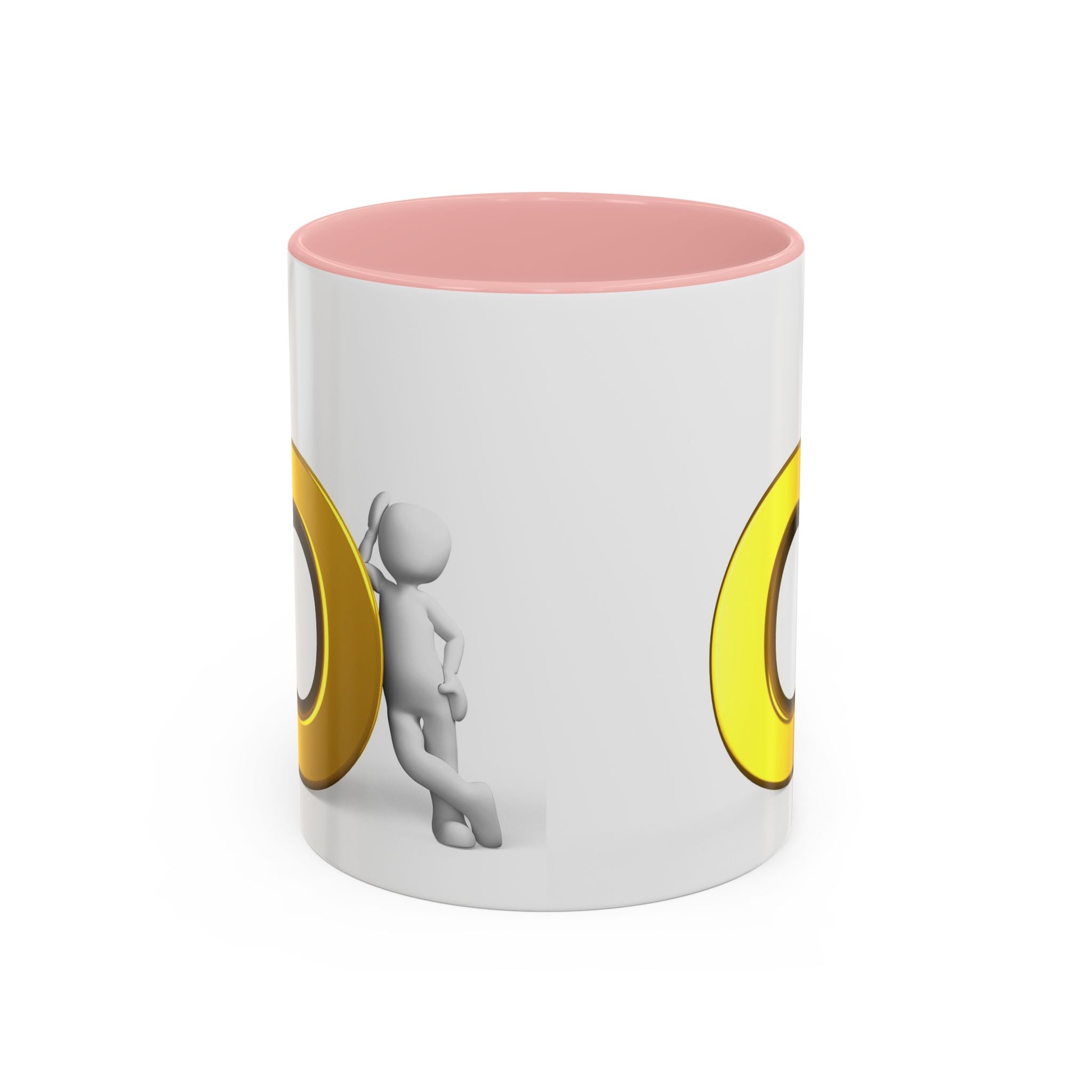 Mug 3D en forme de bonhomme allumette appuyé sur la lettre O dorée | Mug à café bicolore
