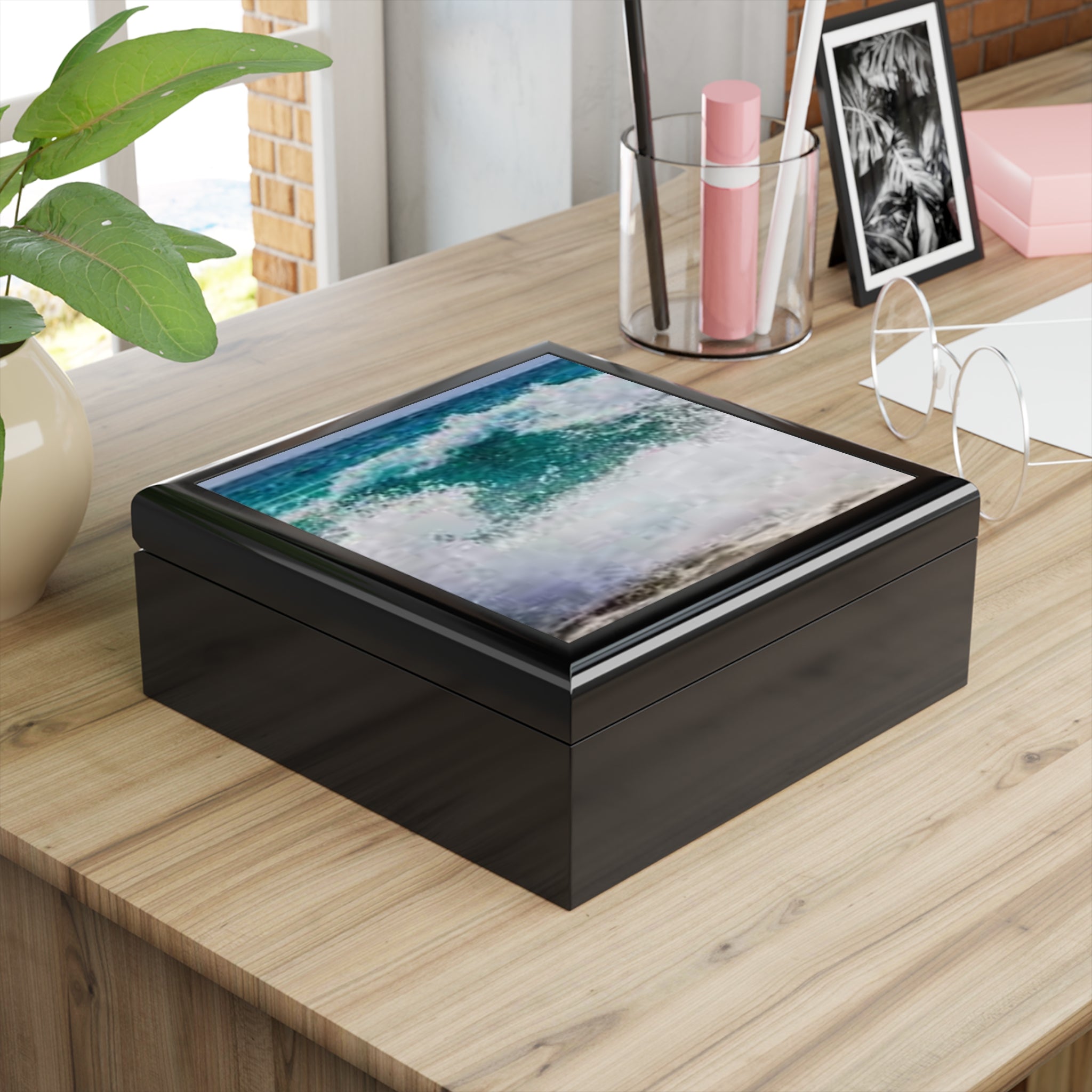 Ocean Wave Jewelry Box | Seascape Trinket Box, Coastal Home Decor
