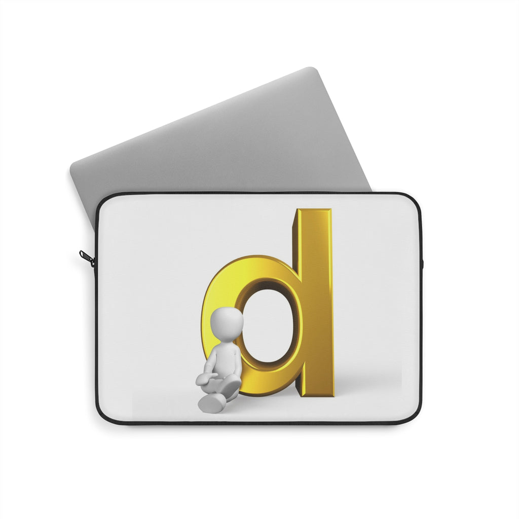 3D Gold Letter D with Sitting Figure Laptop Sleeve | Monogram Initial Accessory