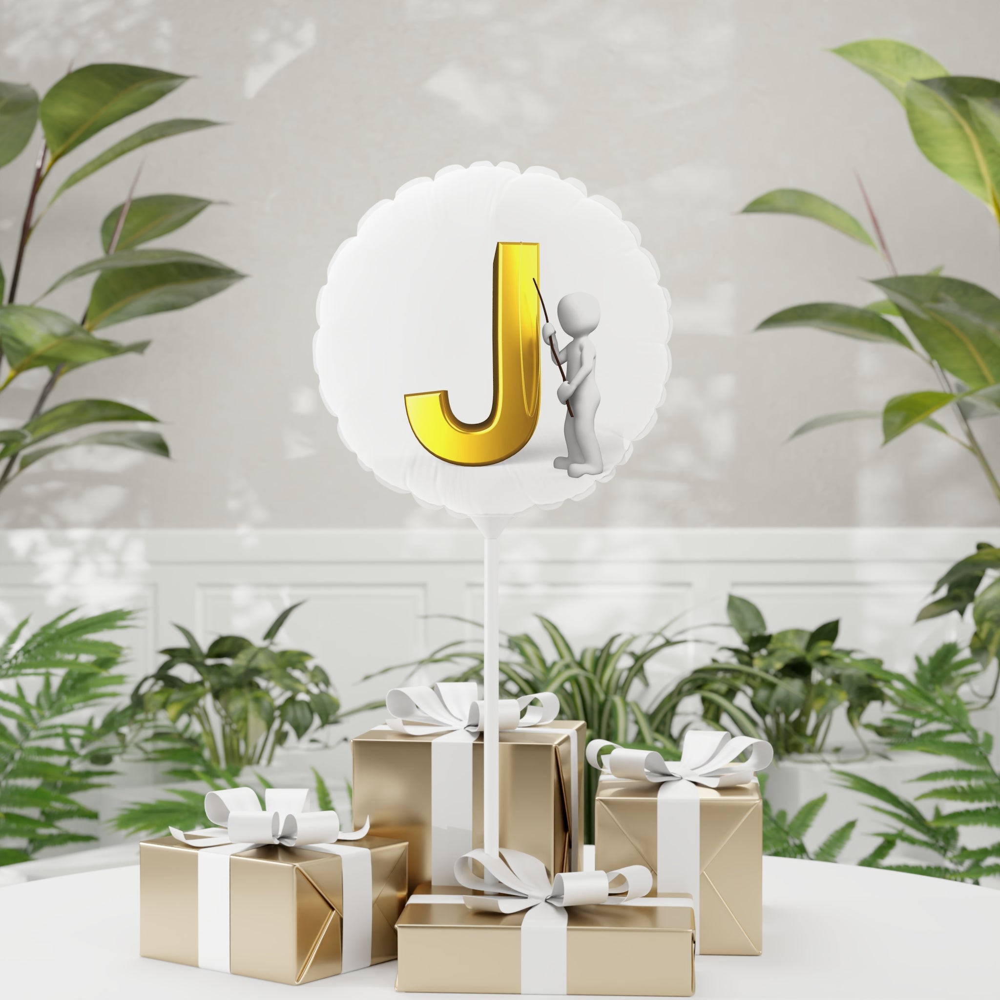 Gold Letter J with Figure Balloon 11" Round Balloon