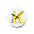 3D Yellow Letter K with Figure Acrylic Wall Clock | Alphabet Initial Decor