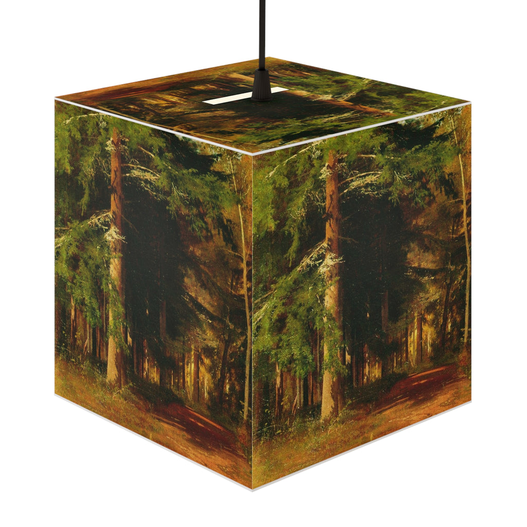 Forest Painting Light Cube Lamp | Woodland Trees, Rustic Nature Decor