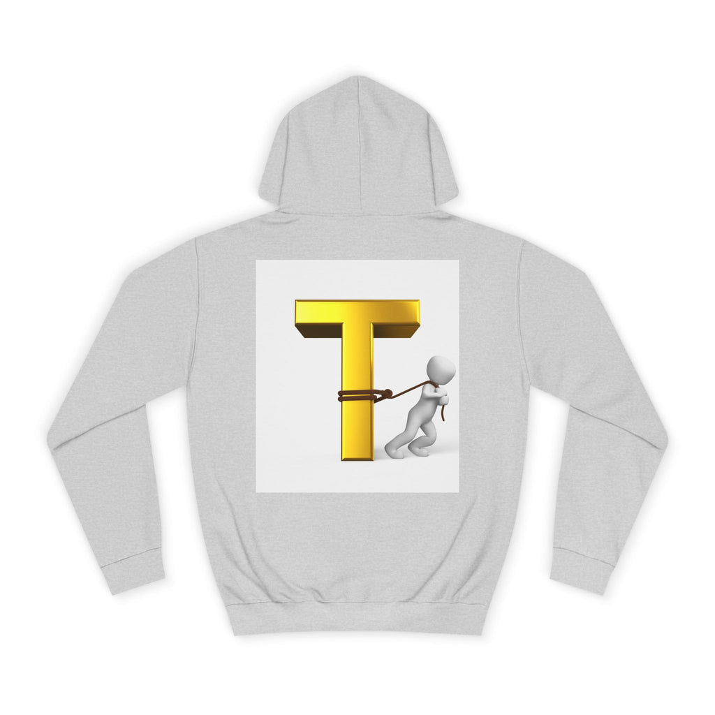 Letter T Mascot Pulling Block T Hoodie | Monogram Initial T Sweatshirt