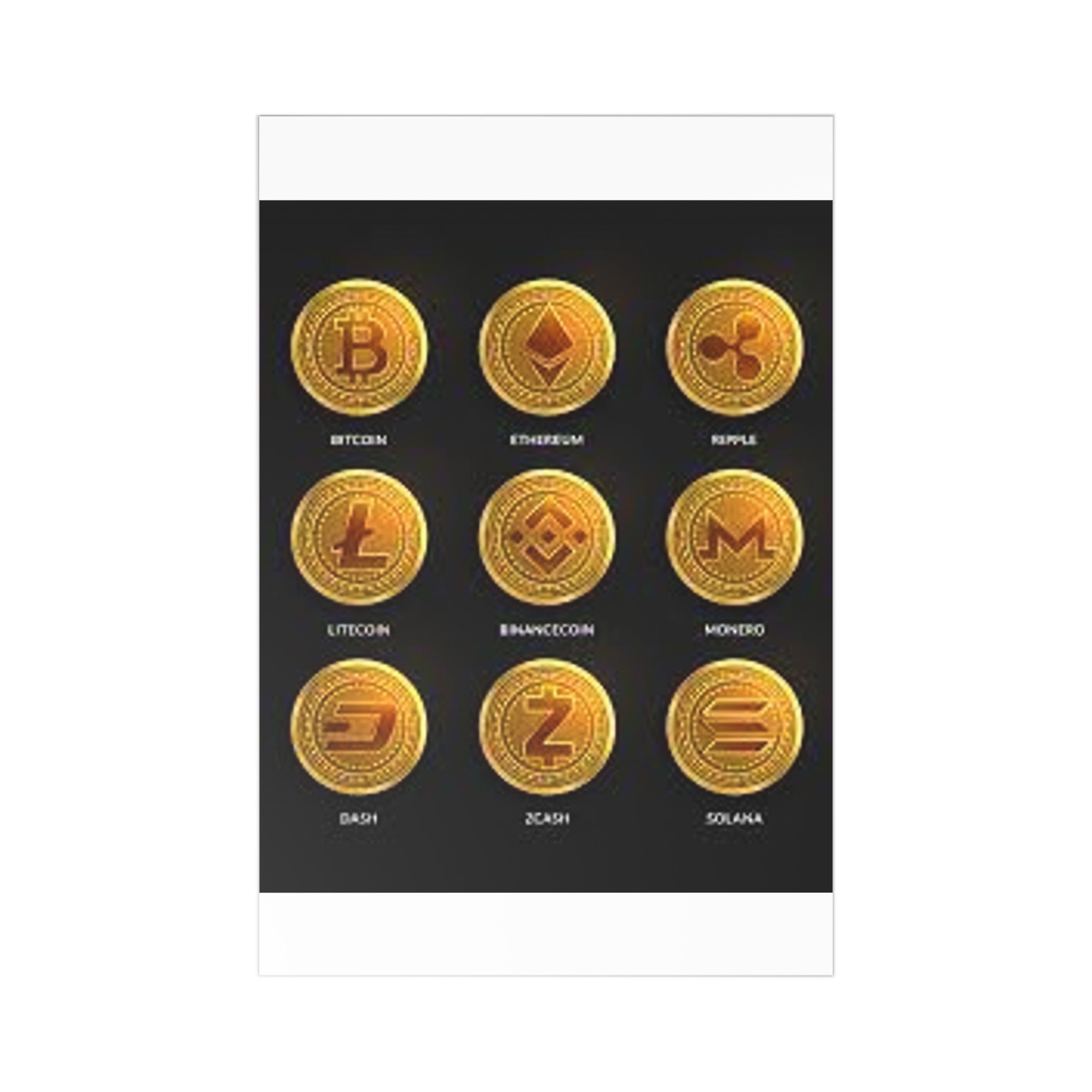 Cryptocurrency Coin Icons Postcards | Bitcoin Ethereum Ripple Litecoin Monero Set