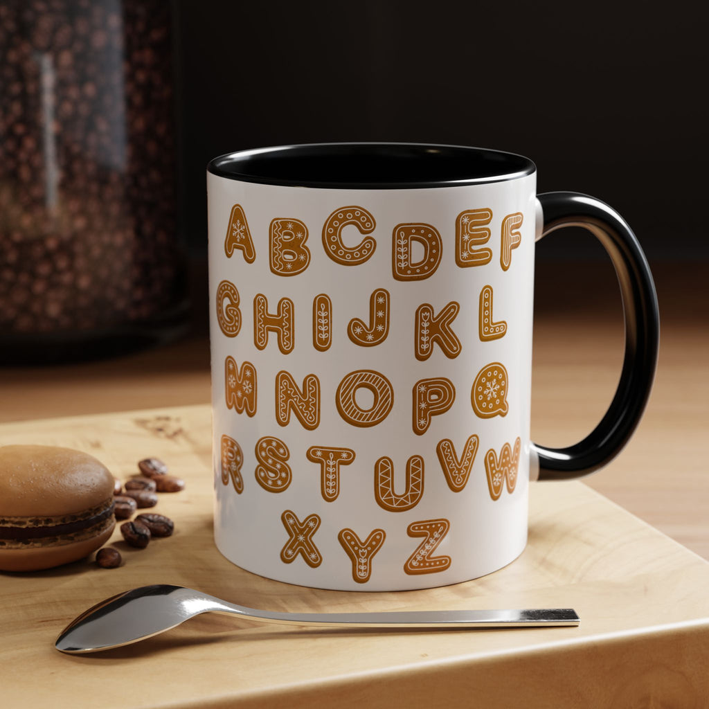 Lebkuchen-Alphabet-Tasse Akzent-Kaffeetasse | Keksbuchstaben-Muster
