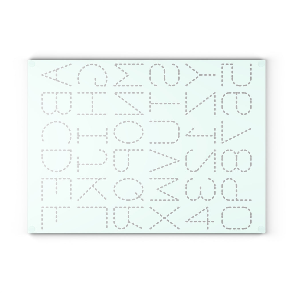 Dotted Alphabet & Numbers Glass Cutting Board | Educational Kitchen Decor
