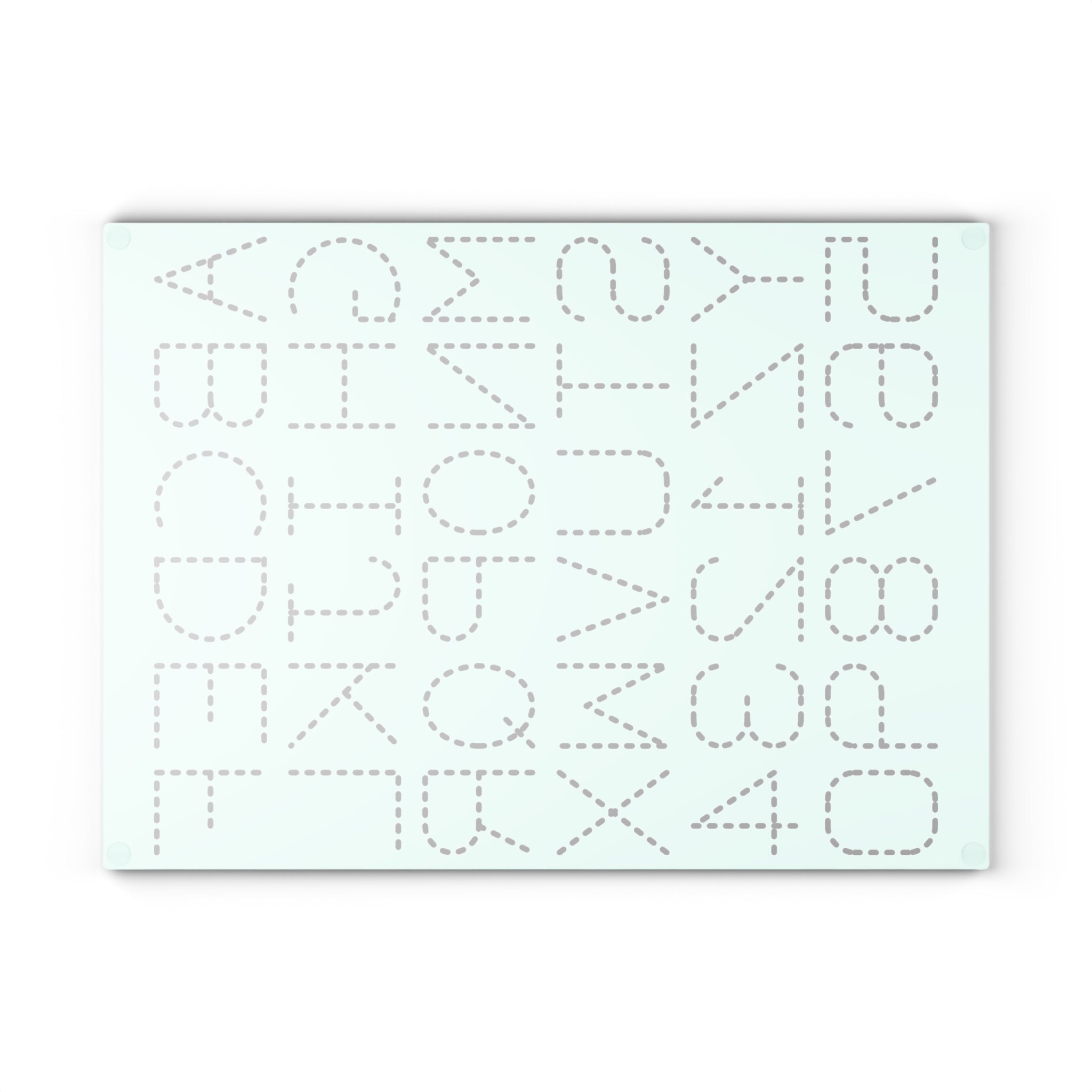 Dotted Alphabet & Numbers Glass Cutting Board | Educational Kitchen Decor