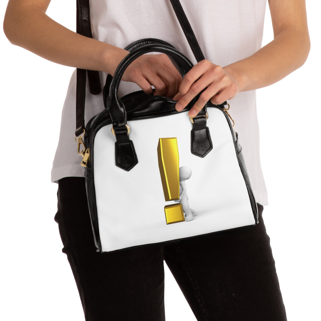 3D Exclamation Mark Figure Shoulder Handbag | White Background