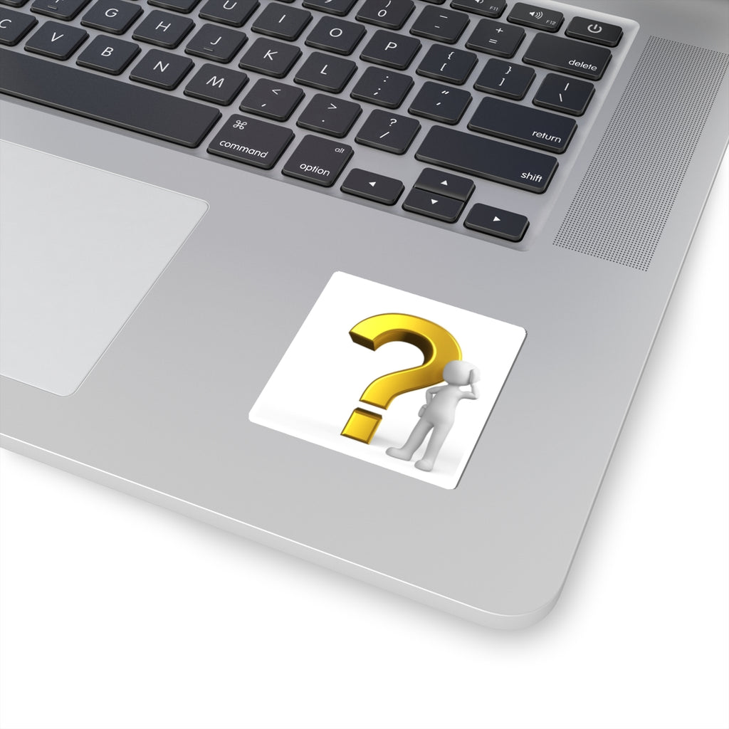 3D Gold Question Mark with Thinking Figure Kiss-Cut Stickers | Inquiry Icon Sticker