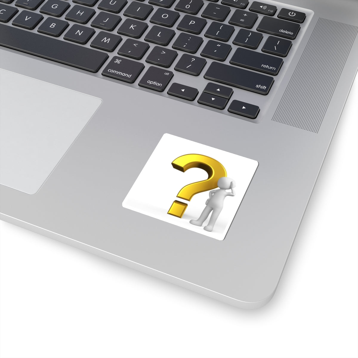 3D Gold Question Mark with Thinking Figure Kiss-Cut Stickers | Inquiry Icon Sticker