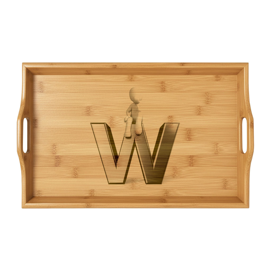 Monogram Letter W Bamboo Serving Tray | Engraved Wooden Tray