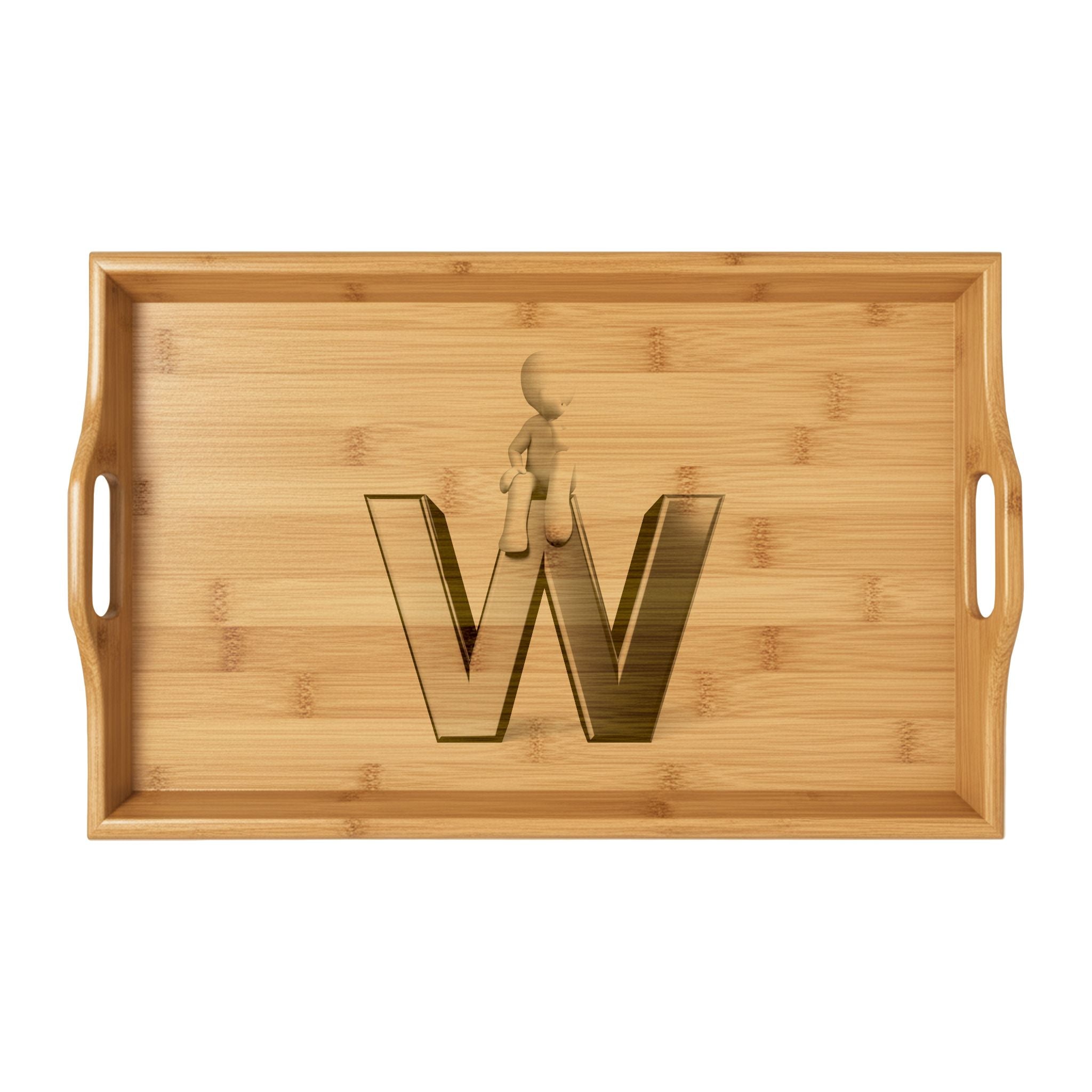 Monogram Letter W Bamboo Serving Tray | Engraved Wooden Tray