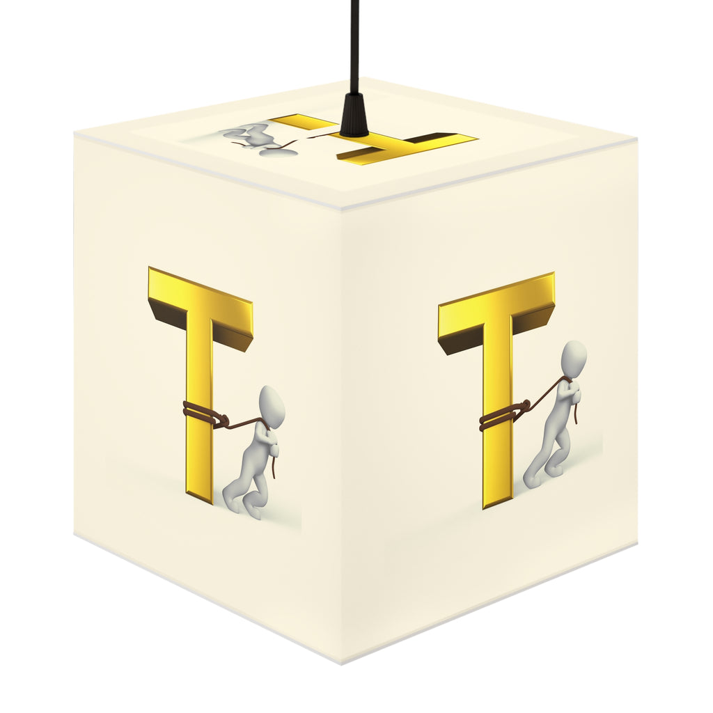 3D Gold Letter T with Figure Light Cube Lamp | Personalized Initial Decor