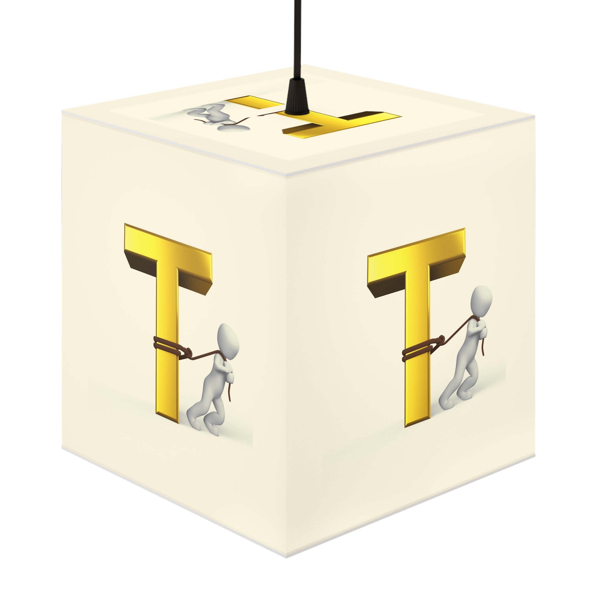 3D Gold Letter T with Figure Light Cube Lamp | Personalized Initial Decor