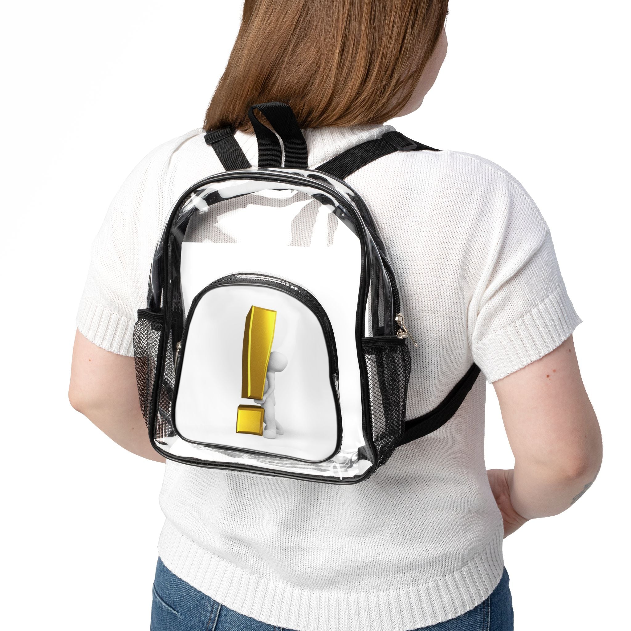 Gold Exclamation Mark Clear Stadium Backpack | Clear Bag, Mesh Pockets