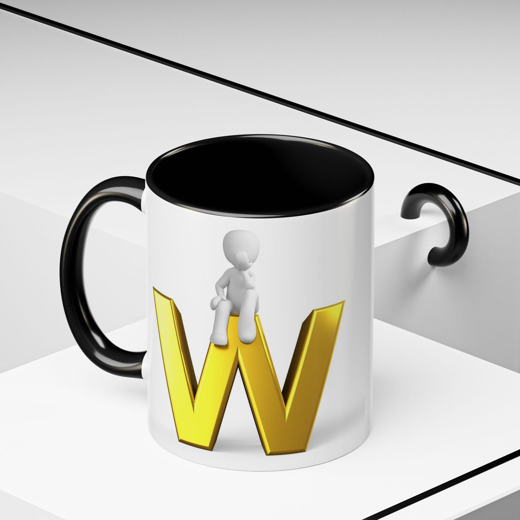 3D Letter W with Sitting Figure Mug | Accent Coffee Mug