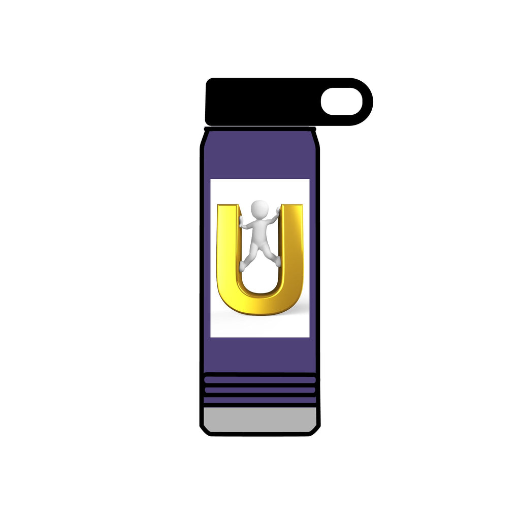 Gold Letter U with 3D Figure Water Bottle | 20oz Insulated Bottle