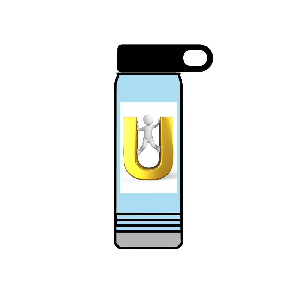 Gold Letter U with 3D Figure Water Bottle | 20oz Insulated Bottle