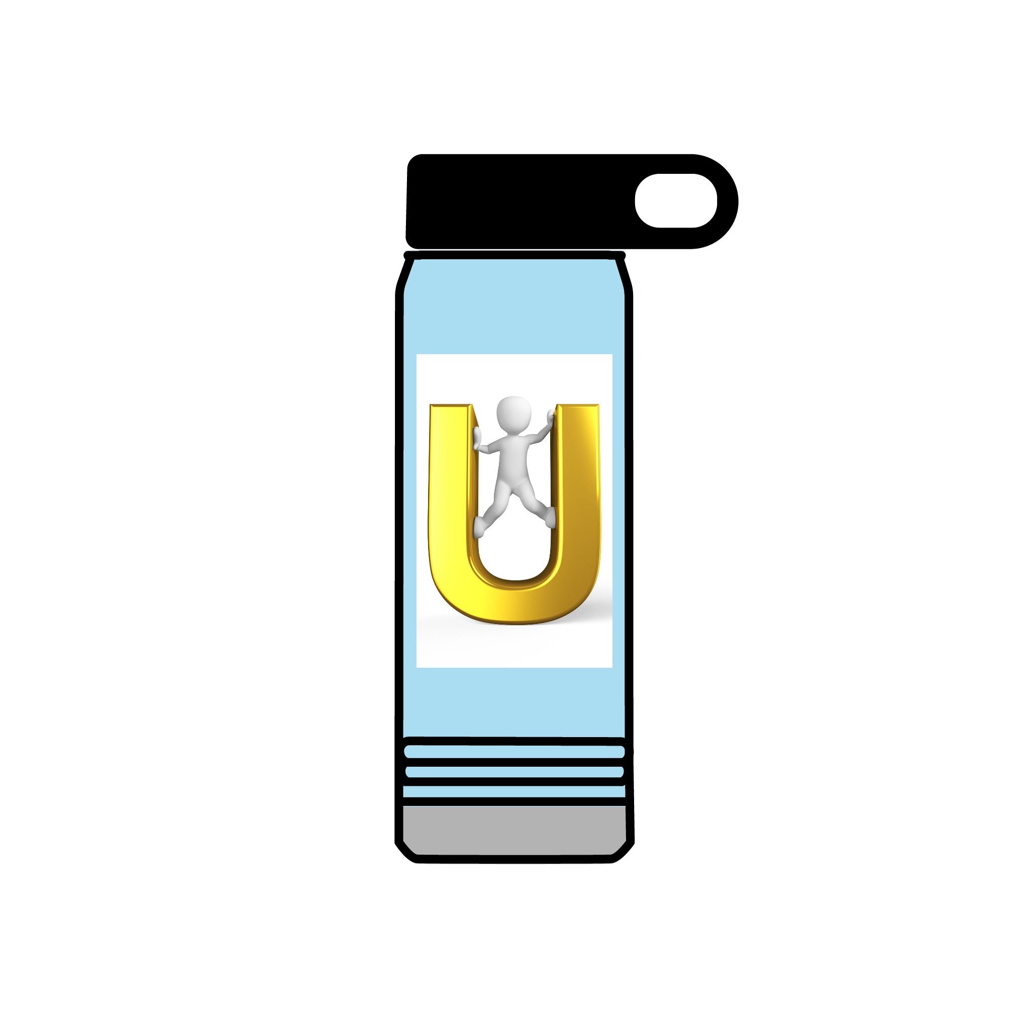 Gold Letter U with 3D Figure Water Bottle | 20oz Insulated Bottle
