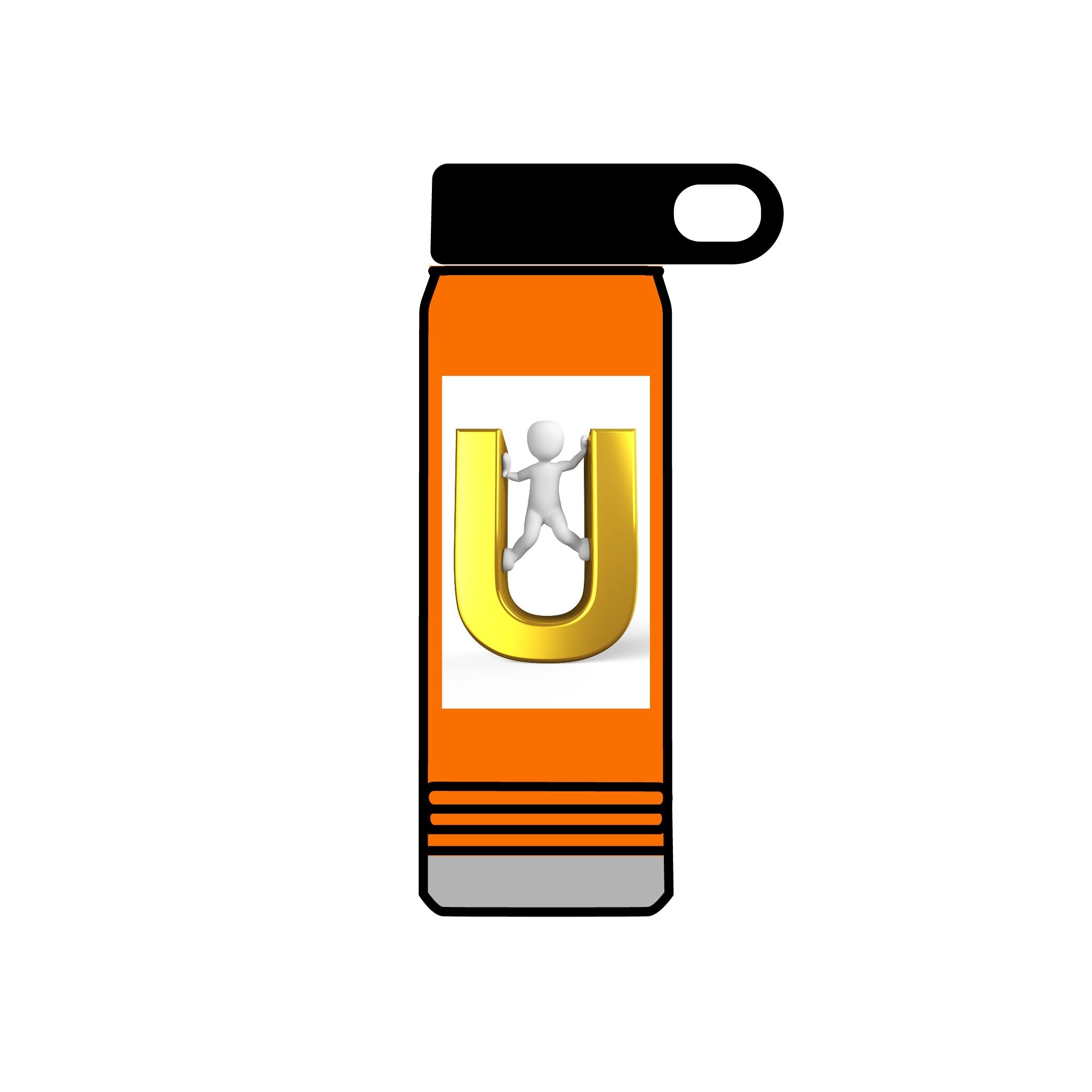 Gold Letter U with 3D Figure Water Bottle | 20oz Insulated Bottle