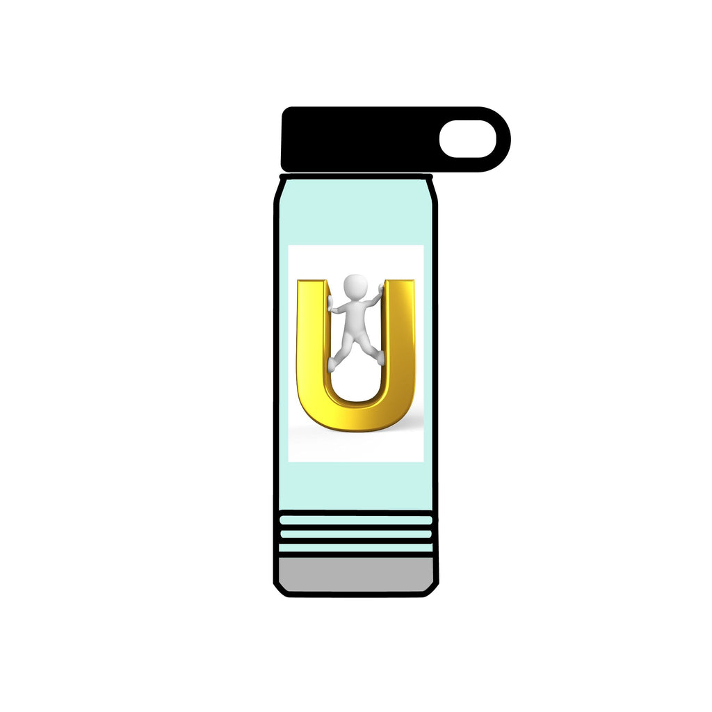 Gold Letter U with 3D Figure Water Bottle | 20oz Insulated Bottle