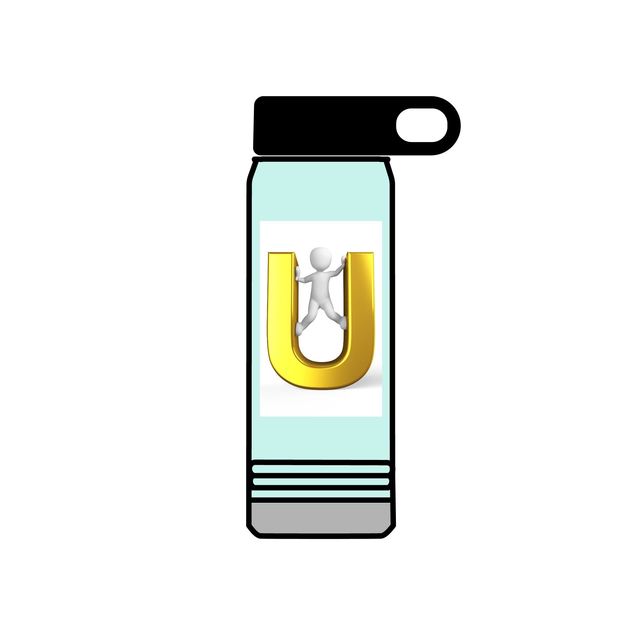 Gold Letter U with 3D Figure Water Bottle | 20oz Insulated Bottle