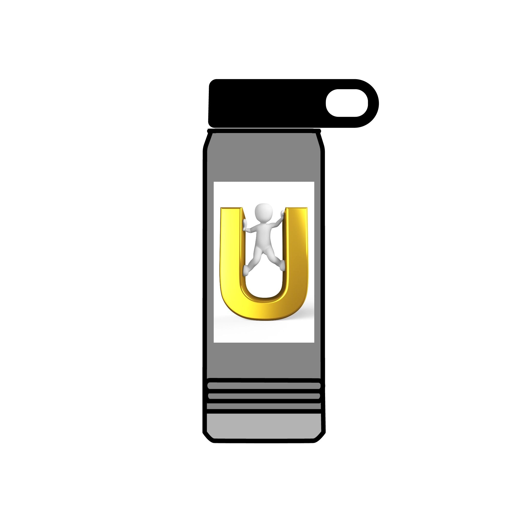 Gold Letter U with 3D Figure Water Bottle | 20oz Insulated Bottle