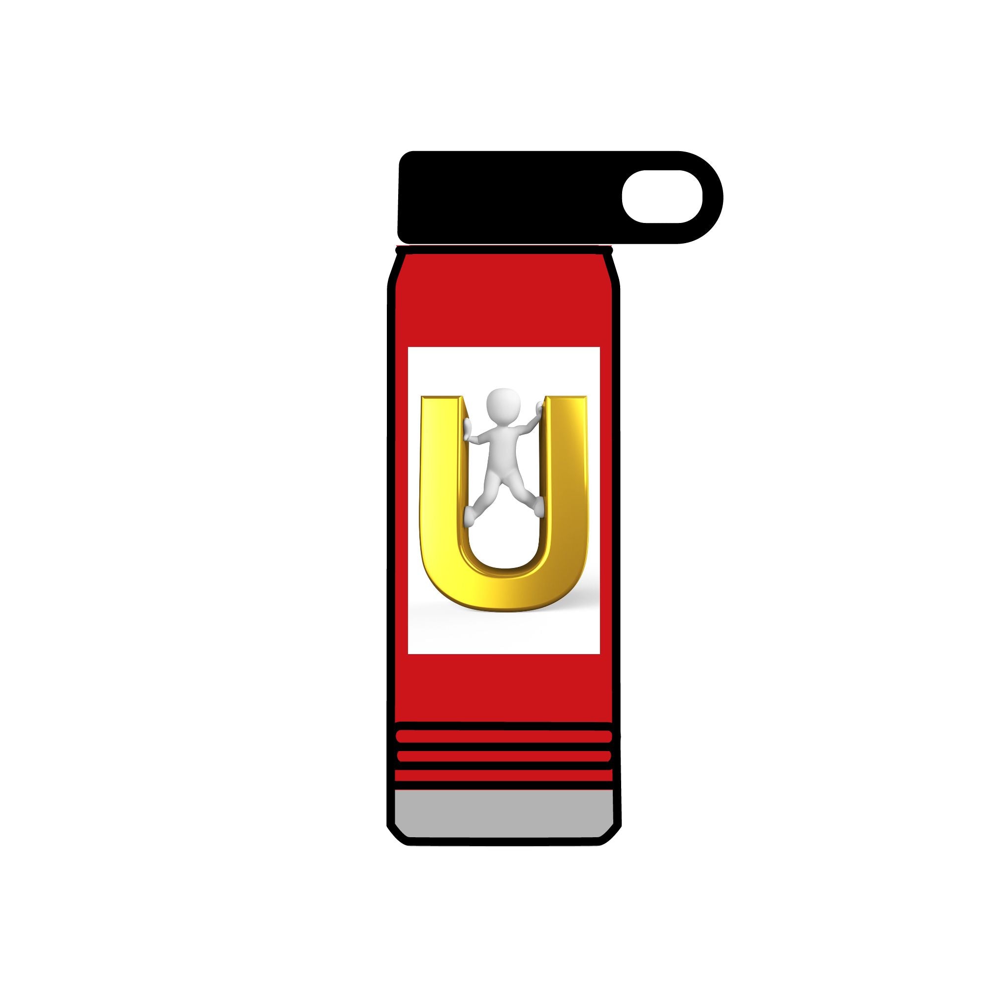 Gold Letter U with 3D Figure Water Bottle | 20oz Insulated Bottle