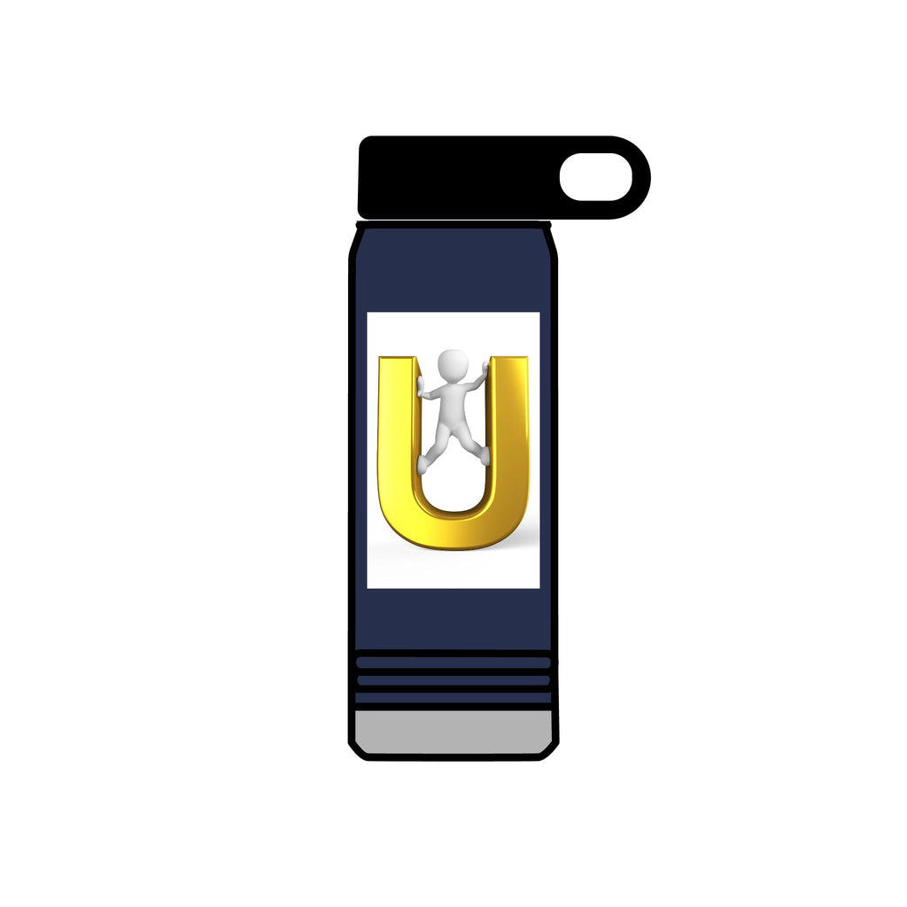 Gold Letter U with 3D Figure Water Bottle | 20oz Insulated Bottle