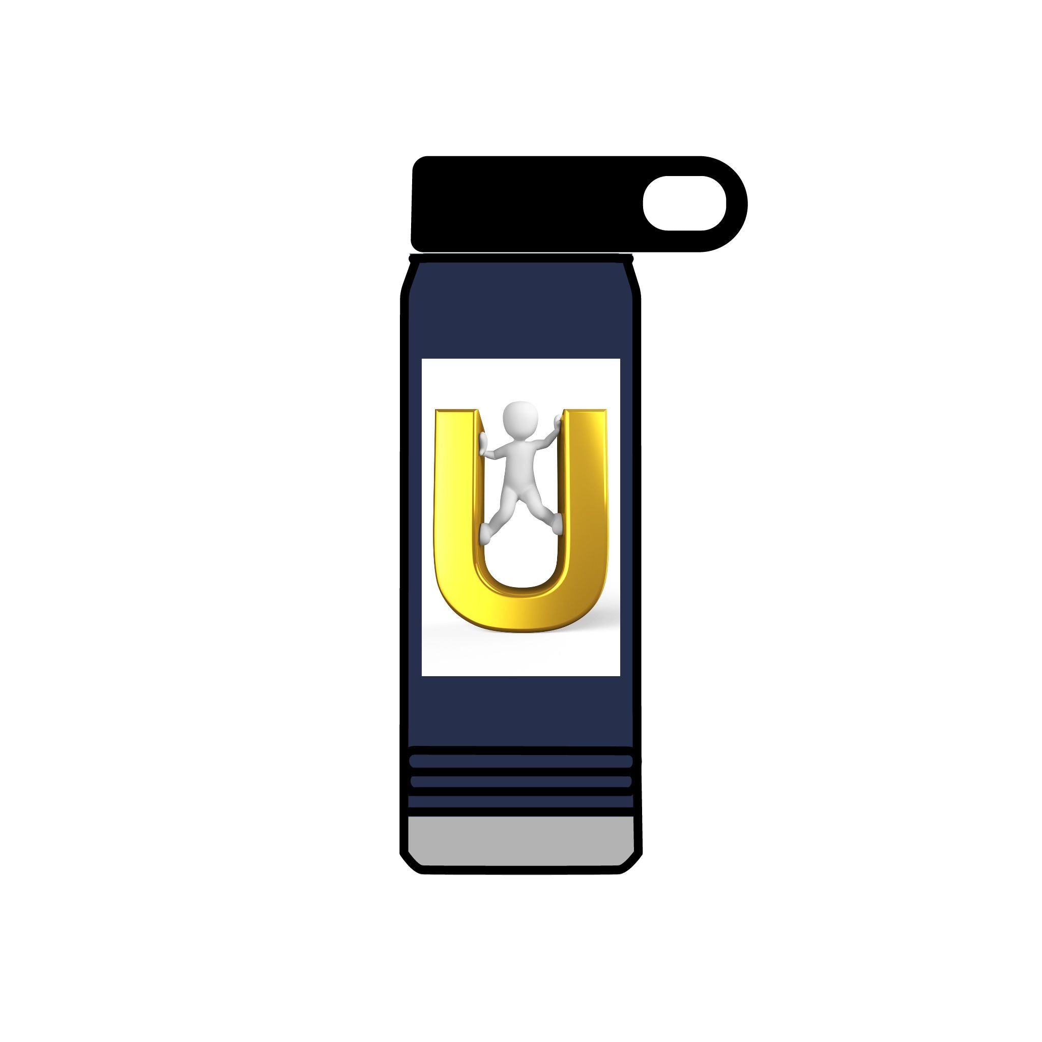 Gold Letter U with 3D Figure Water Bottle | 20oz Insulated Bottle
